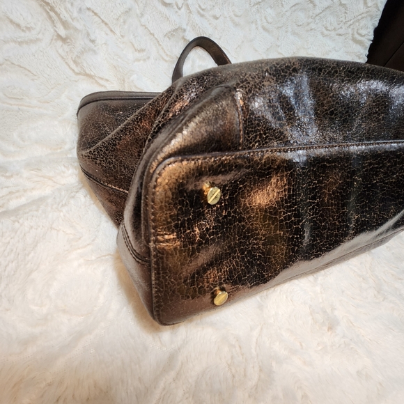 EUC TORY BURCH METALLIC BROWN/BRONZ BAG GOLD HARDWARE FULL ZIP - Picture 13 of 16